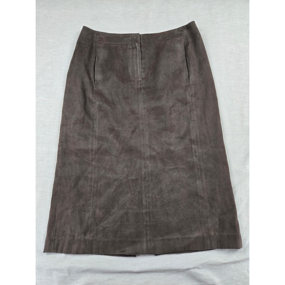 Talbots Womens Brown Faux Suede A-Line Midi Skirt Size 10 Lined Back Slit